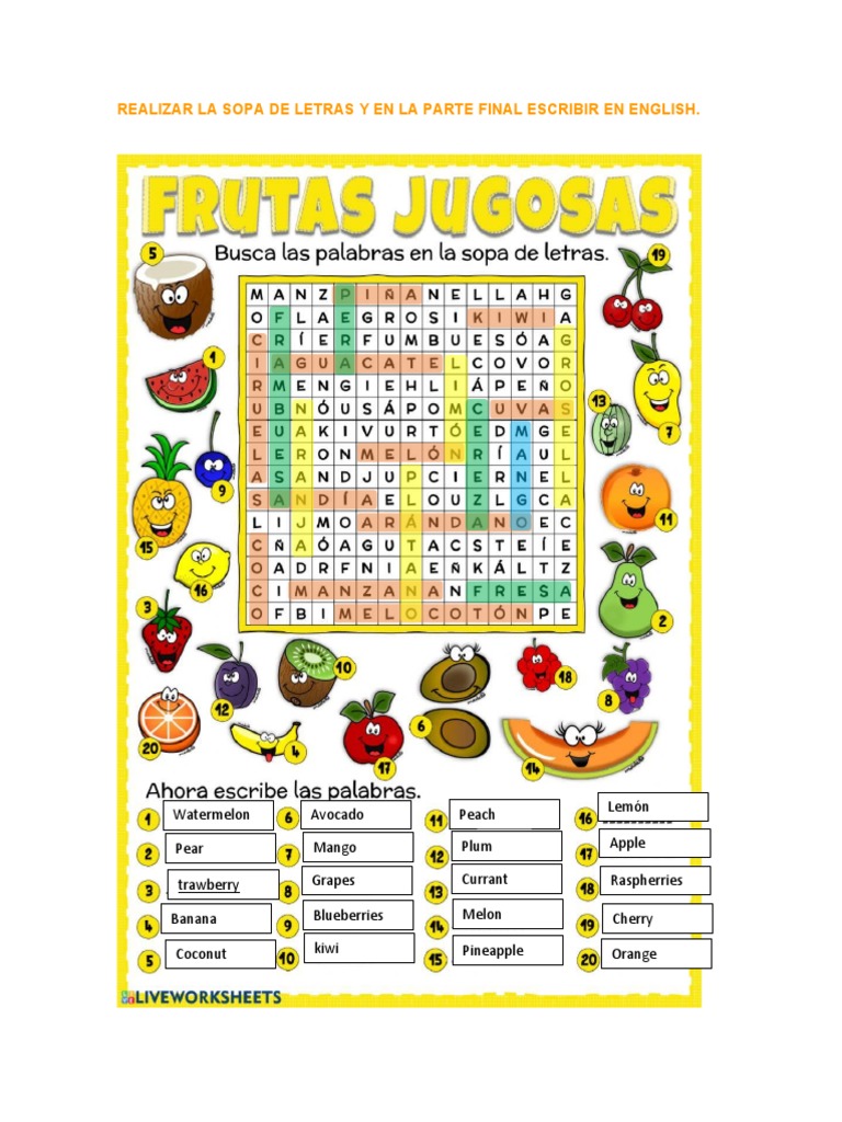 Realizar La Sopa de Letras y en La Parte Final Escribir en English | PDF