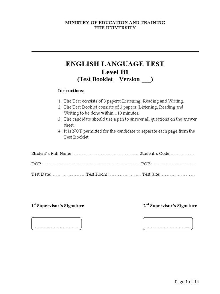 English Language Test Level B1 | PDF