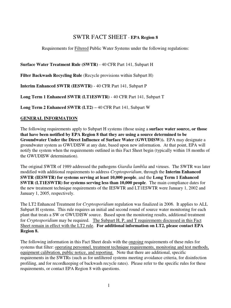 SWTR Compliance Guide for Water Systems | PDF | Science & Mathematics ...