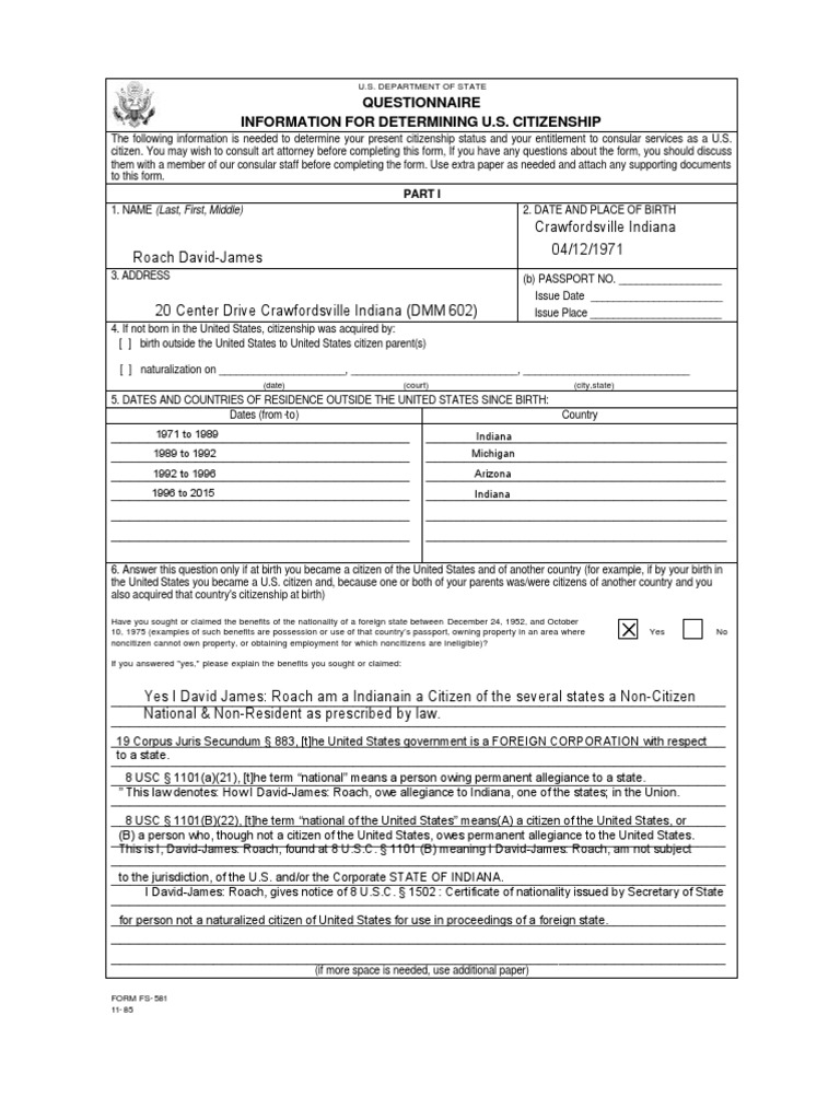 Roach david james crawfordsville indiana 04 12 1971 questionnaire