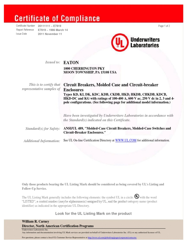 Cert UL KD Frame PDF