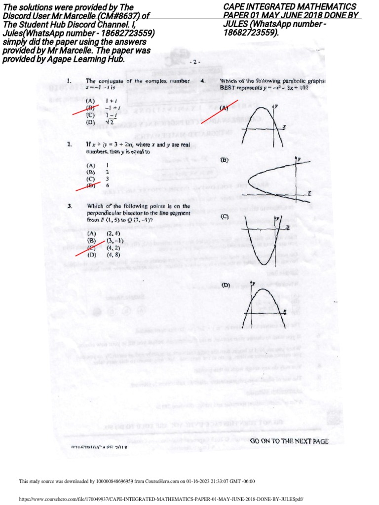 Cape Integrated Mathematics Paper 01 May June 2018 Done by Jules PDF ...