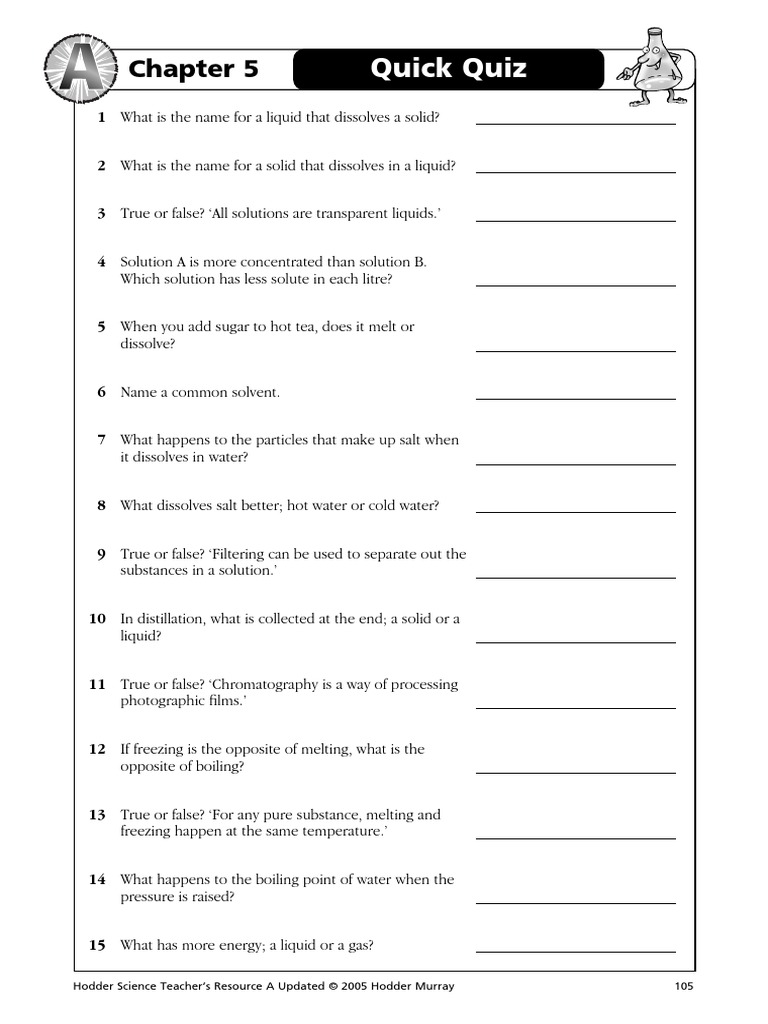 Quick Quiz Hodder Science Teacher's Resource A Updated © 2005 Hodder