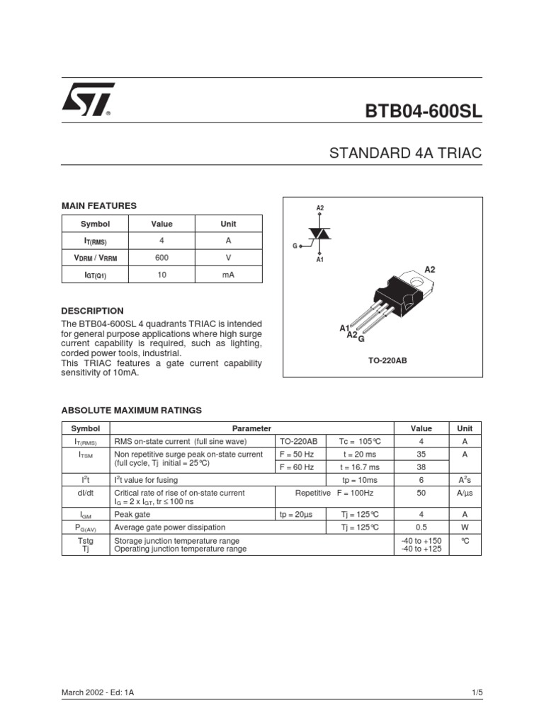 BTB04-600ST DK Quat | PDF | Electrical Engineering | Electromagnetism