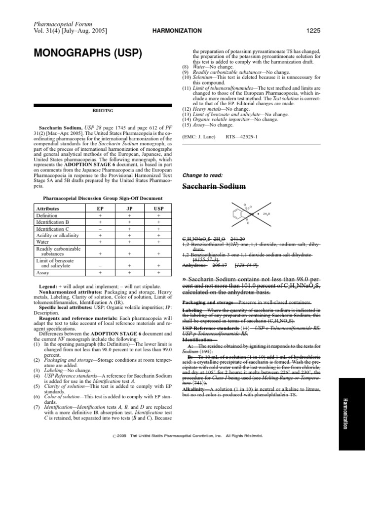 Monographs (Usp) Saccharin Sodium PDF Sodium Hydroxide Solubility