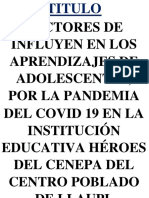 Factores de Influyen en Los Aprendizajes de Adolescentes, Por La Pandemia