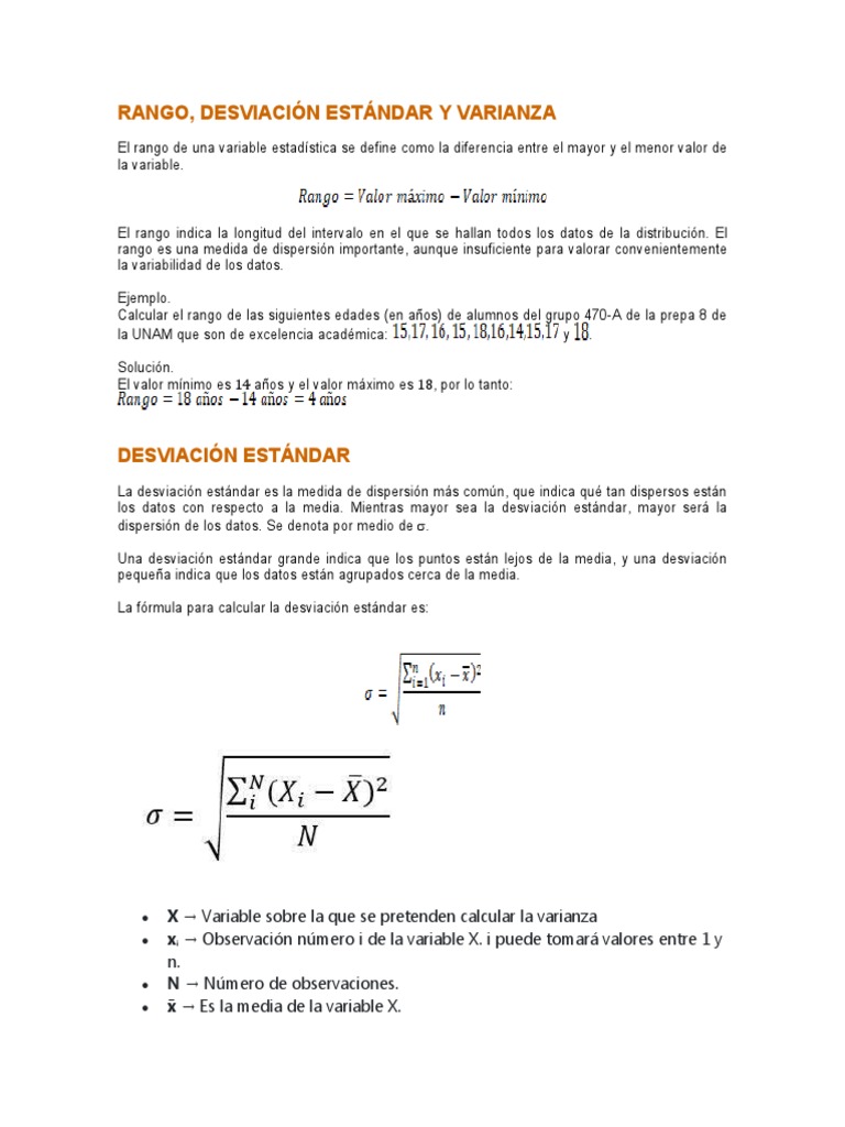 Rango, Desviación Estándar y Varianza | PDF | Desviación Estándar ...