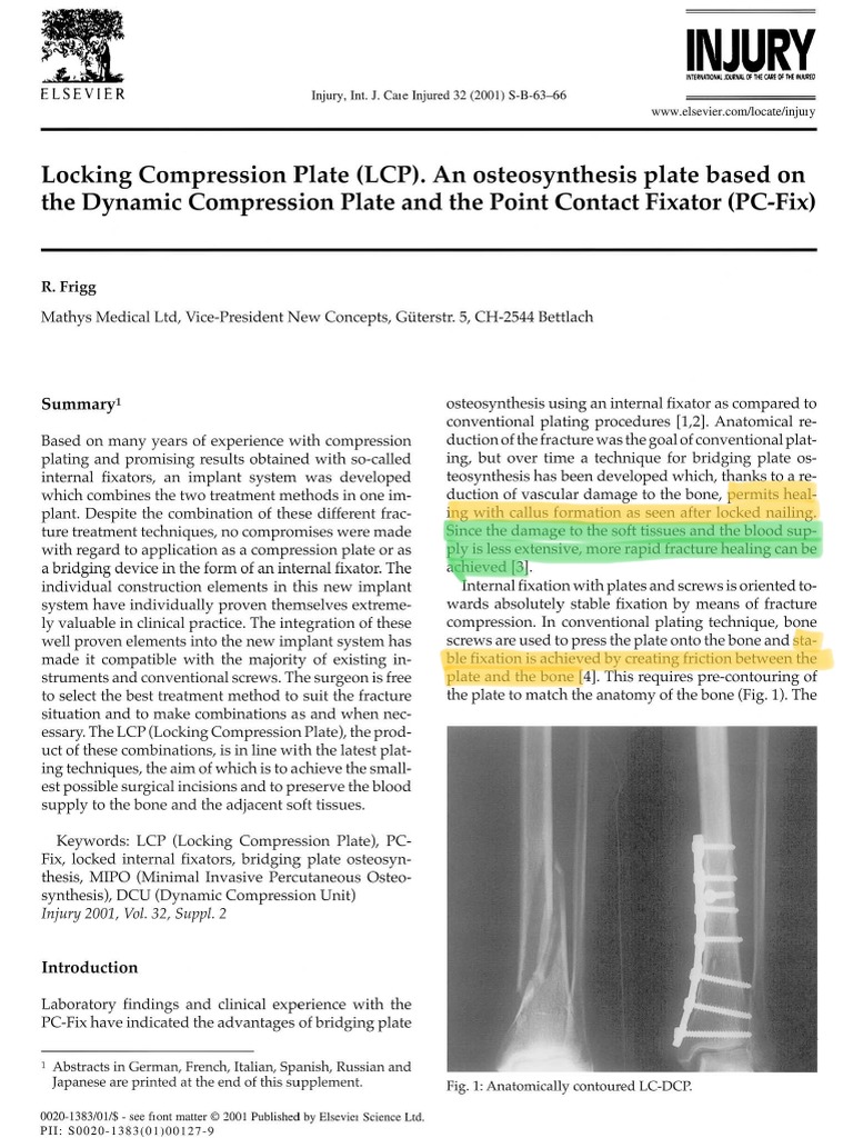 2001 Locking Compression Plate (LCP) An Osteosynthesis Plate Based