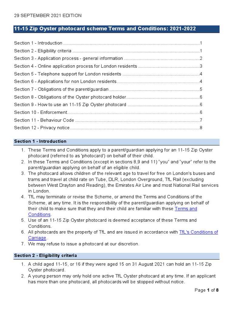 1115 Zip Oyster Photocard Scheme Terms and Conditions 20212022 PDF