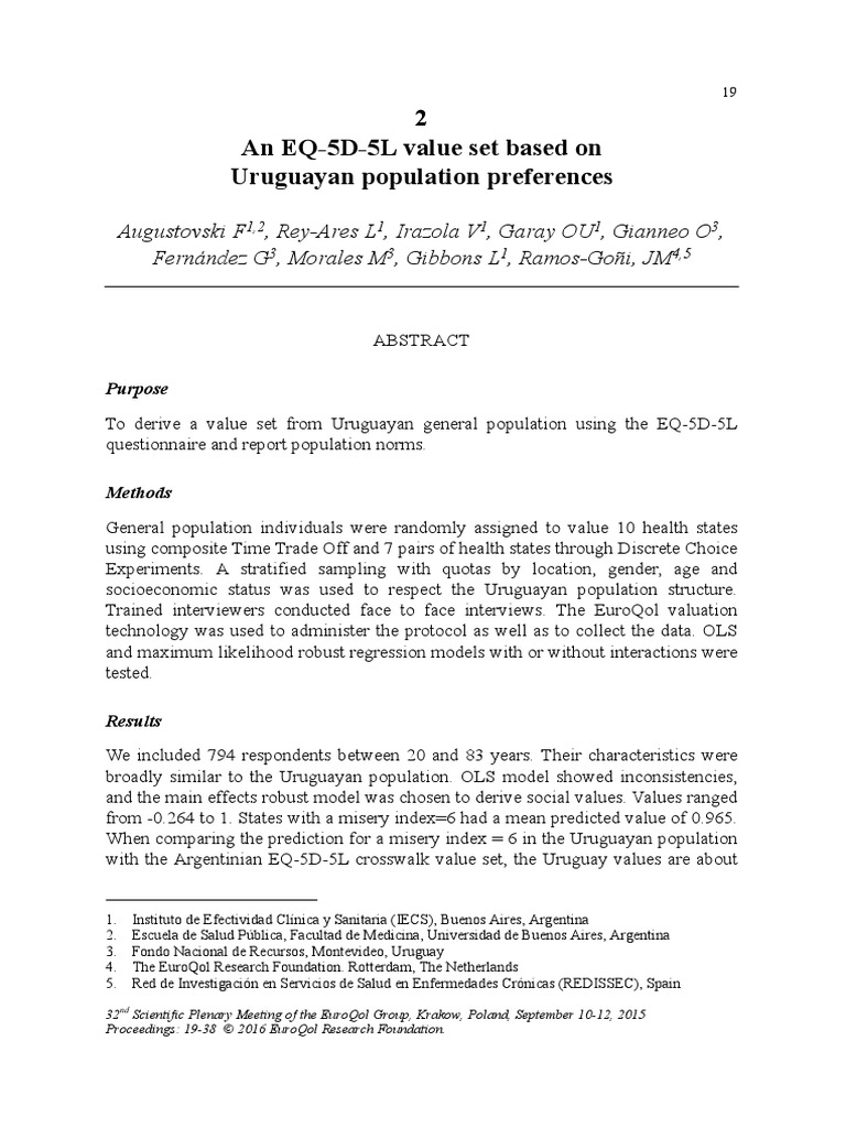 An eq 5d 5l value set based on uruguayan population preferences pdf