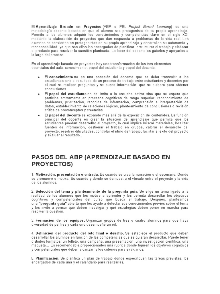 Aprendizaje Basado en Proyecto. | PDF | Aprendizaje | Plan de estudios