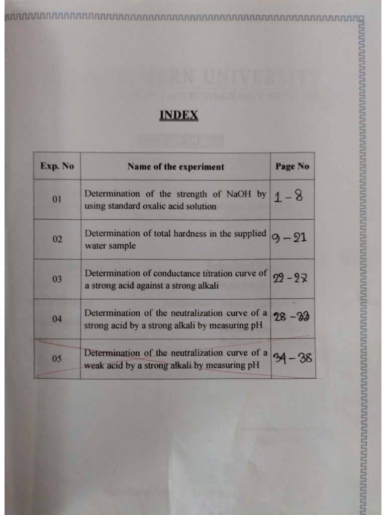 Chemistry Lab Index | PDF