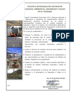 Politica Integrada de Gestion de Calidad, Ambiental, Seguridad Y Salud en El Trabajo