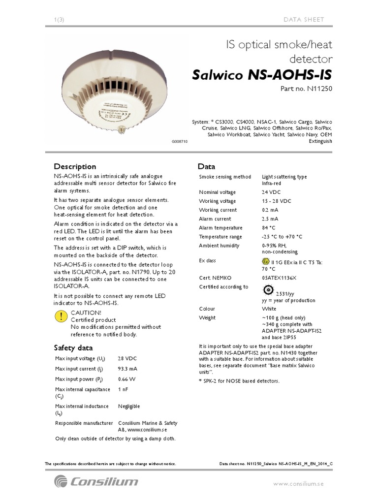 Salwico NS-AOHS-IS Heat Detector Data | PDF