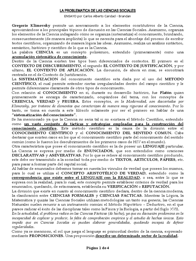 La Problematica de Las Ciencias Sociales | PDF | Método científico ...