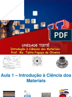Unidade Tietê: Introdução À Ciências Dos Materiais - Prof. Ms. Talita Fogaça de Oliveira