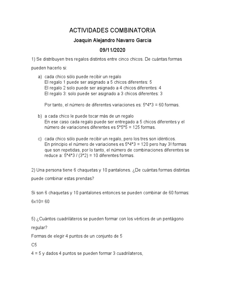 Actividades de Combinatoria y Combinaciones | PDF