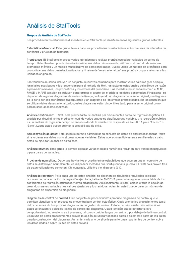 Análisis y Funciones de StatTools | PDF | Regresión logística ...