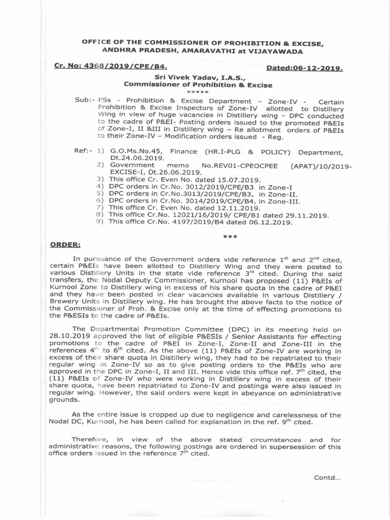 Prohibition & Excise Inspectors of Zone-IV Aliotted To Distillery | PDF