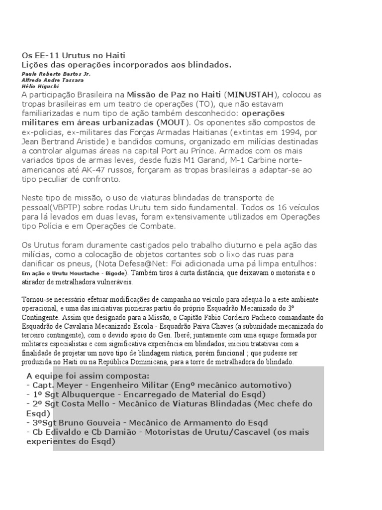 Os EE - URUTU No Haiti | PDF | Organização militar | Ciência militar