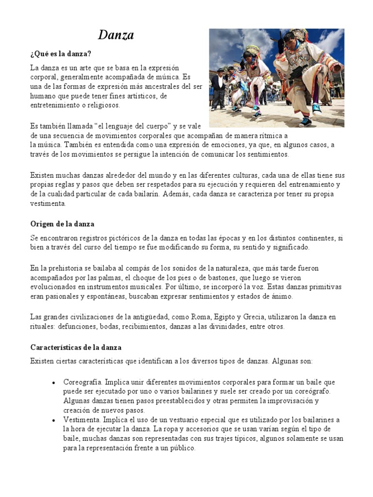 Tipos y características de la danza | PDF | Bailes | Las artes escénicas