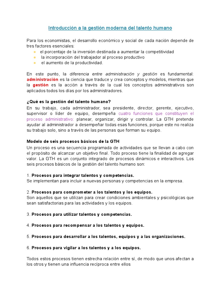 Introducción a la Gestión del Talento Humano | PDF | Gestión de ...