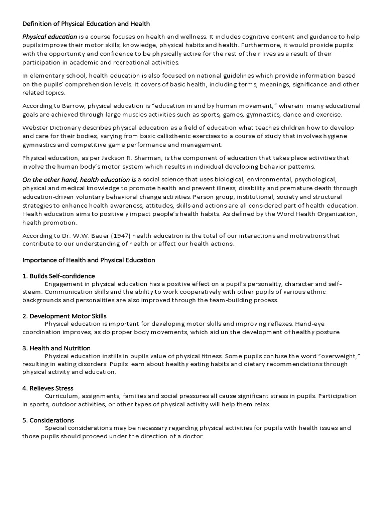 Definition of Physical Education and Health | PDF | Health Education ...