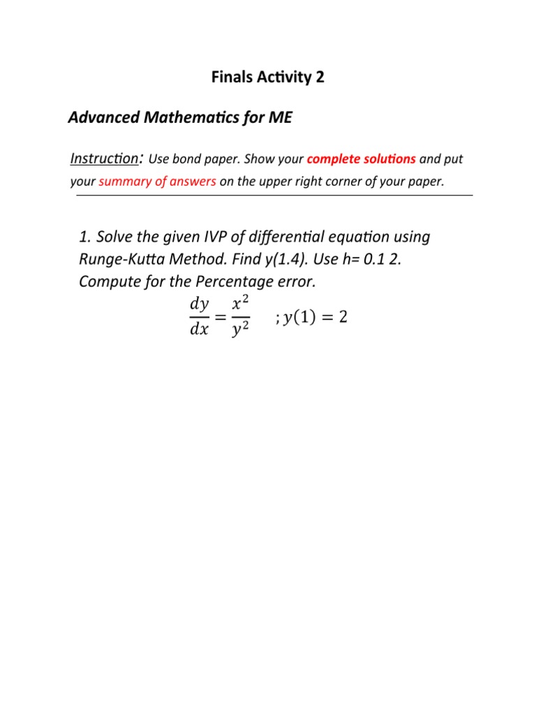 Advanced Mathematics For ME IVP of Differential Equation Using Runge