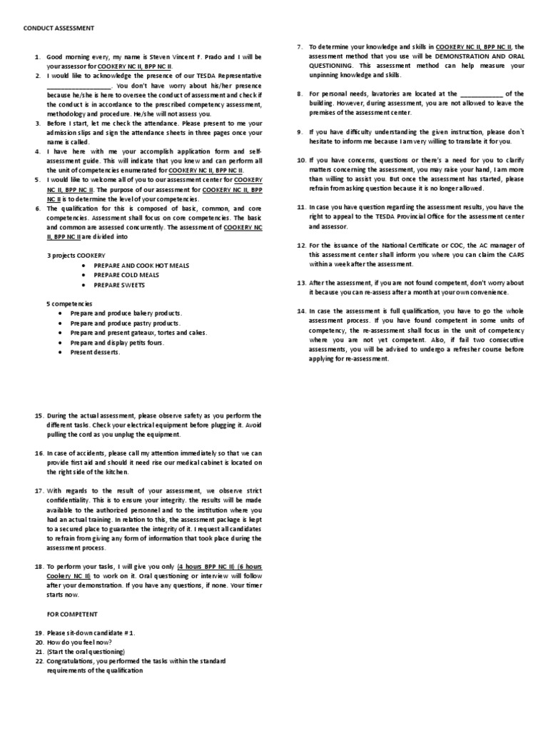 Assessment Script | PDF | Cakes