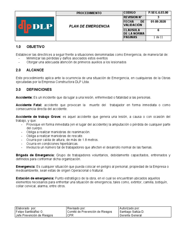 Objetivos del Plan de Emergencia | PDF | Emergencia | Primeros auxilios