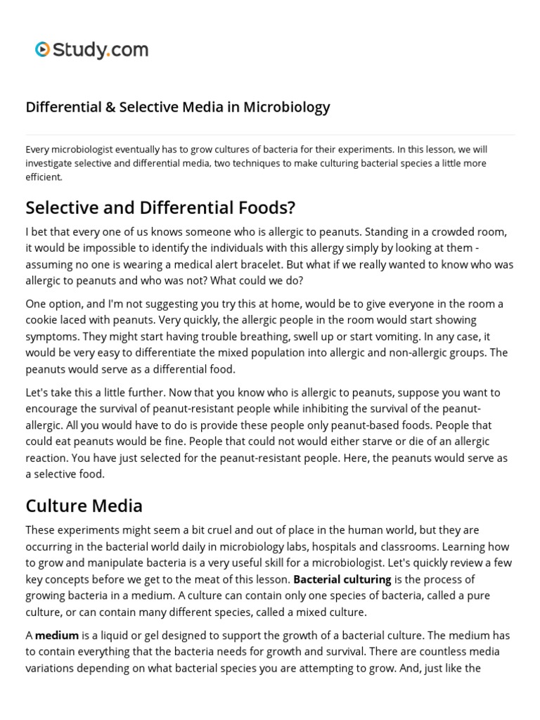 Lesson 07 Differential & Selective Media in Microbiology PDF Growth