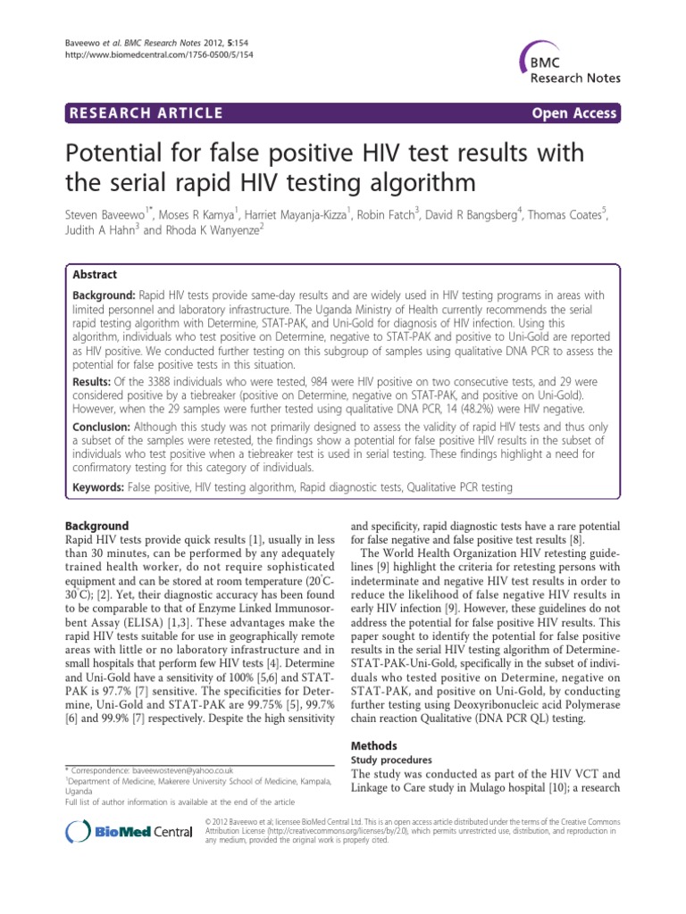 Potential For False Positive HIV Test Results With The Serial Rapid HIV