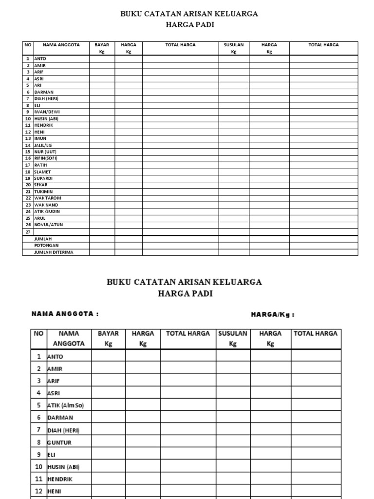 Buku Catatan Arisan Keluarga | PDF