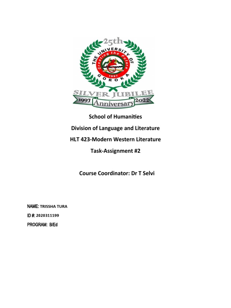 School of Humanities Division of Language and Literature HLT 423Modern