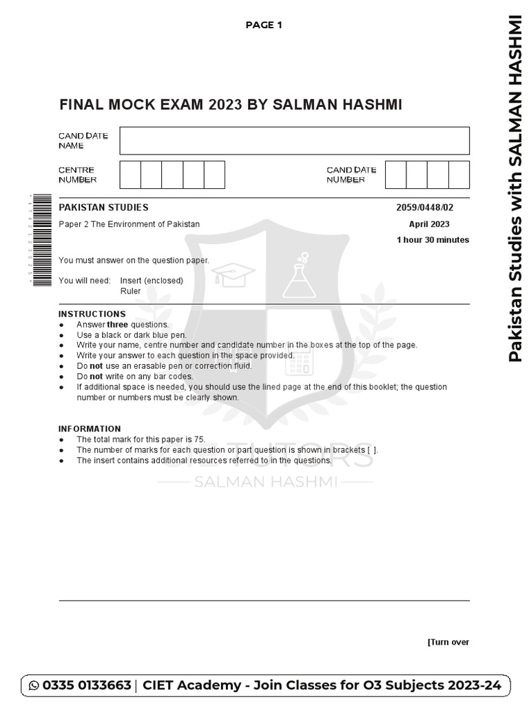 Geography Mock Exam 2023 Salman Hashmi PDF Coal Mining Coal