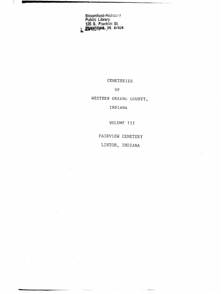 Cemeteries OF Western Greene County, Indiana PDF