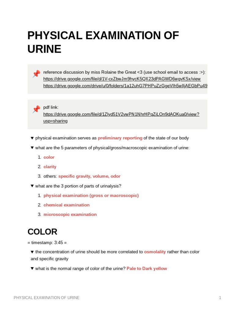 Physical Examination of Urine PDF Diabetes Urine
