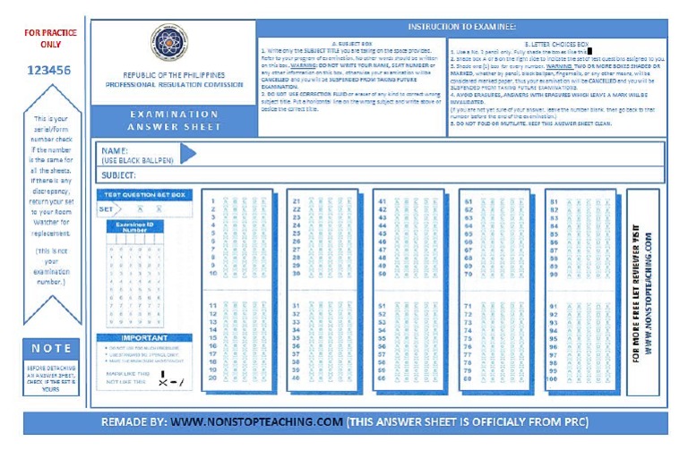 Practice Answer Sheet | PDF