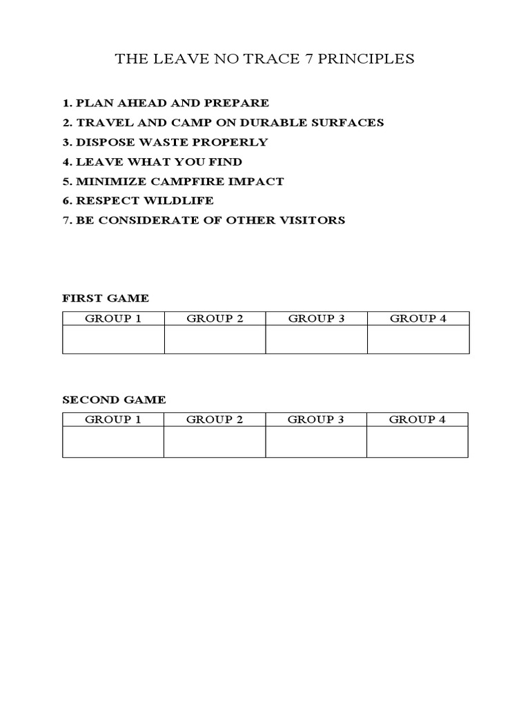 The Leave No Trace 7 Principles Game | PDF