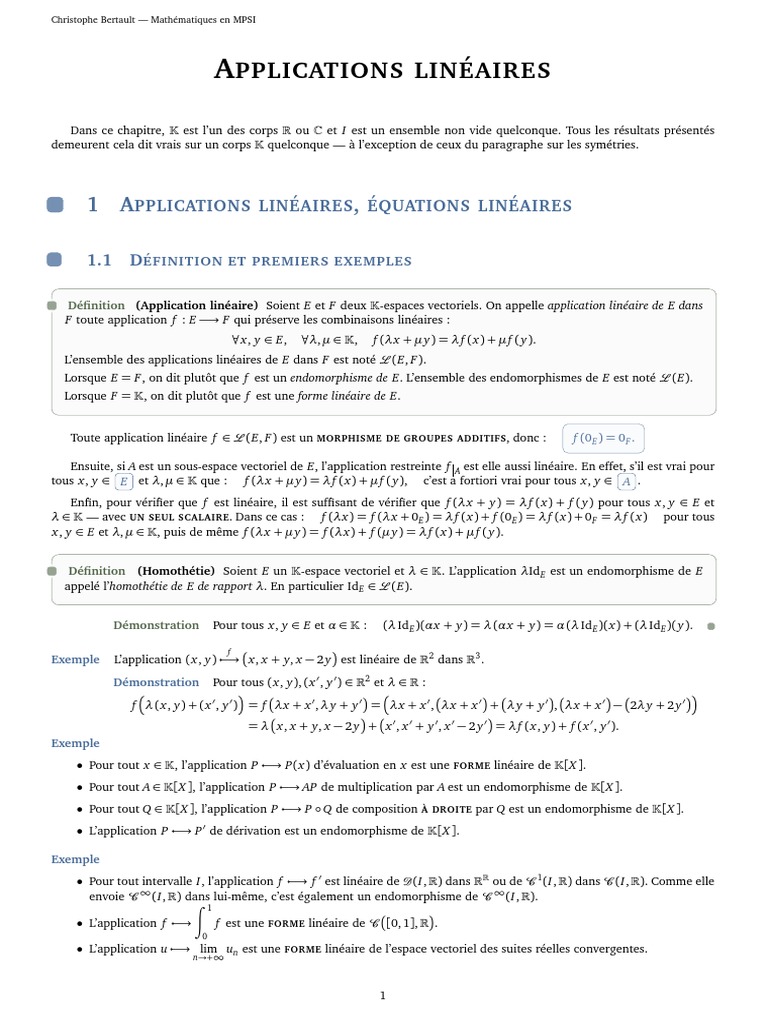 Cours - Applications Lineaires | PDF | Base (algèbre linéaire) | Espace ...
