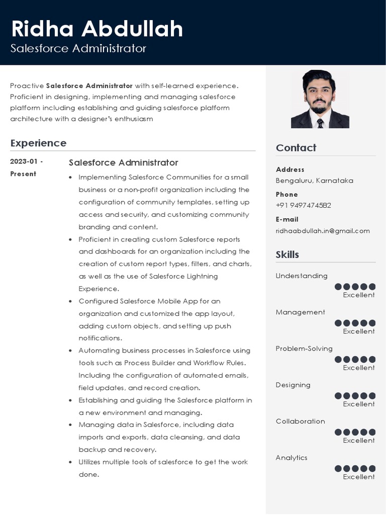 Ridha - Abdullah - Resume-Salesforce Admin - Ind - Final | PDF | Mobile ...