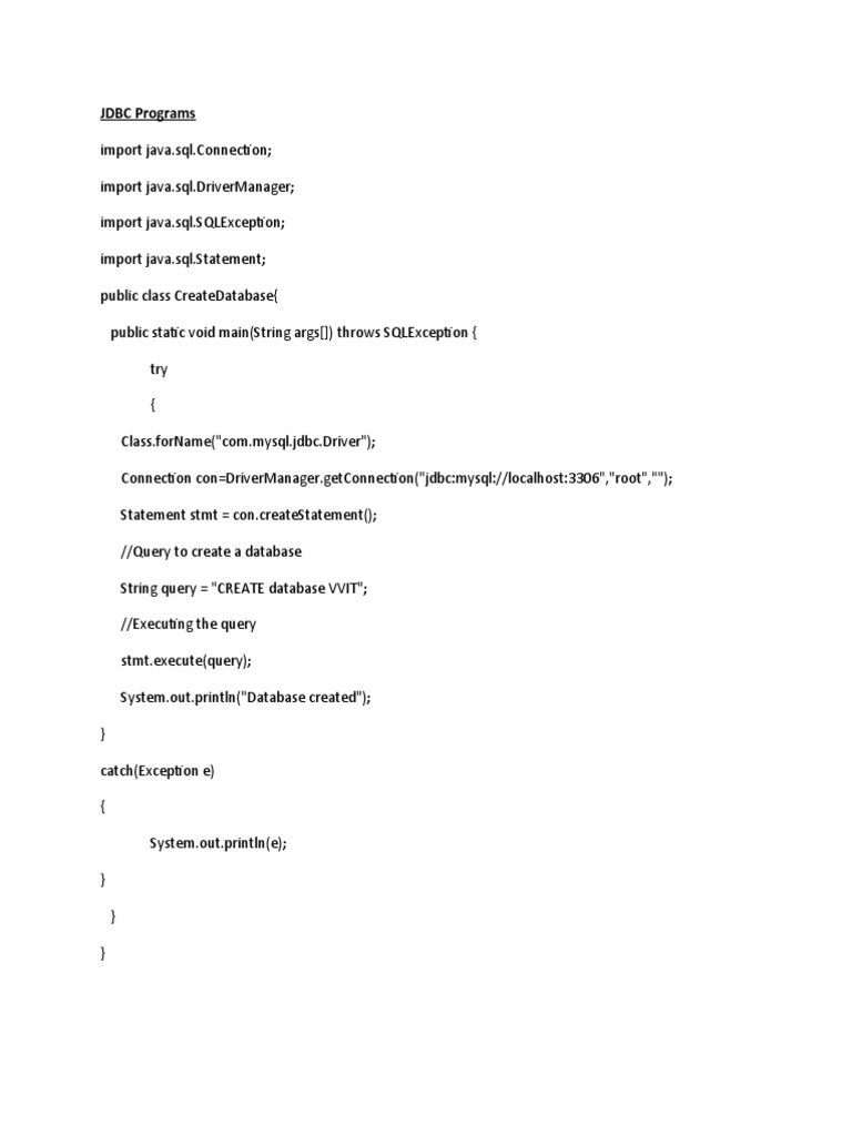JDBC Practice Programs | PDF | Software Engineering | Computer Programming