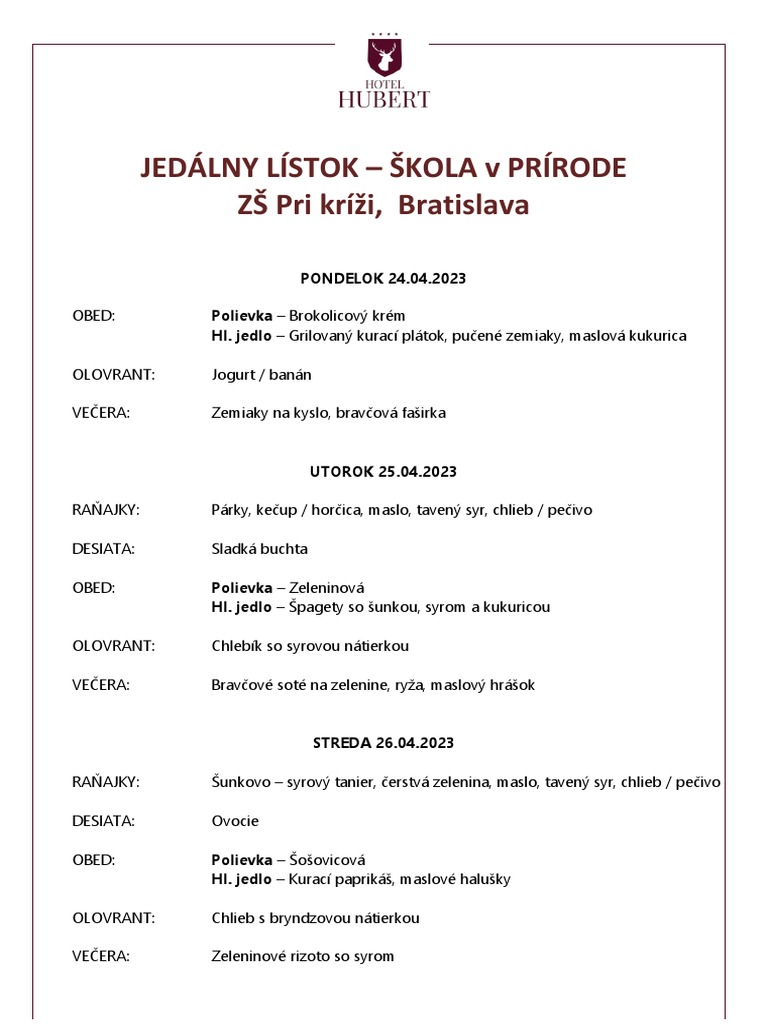 Jedalny Listok - ŠVP | PDF