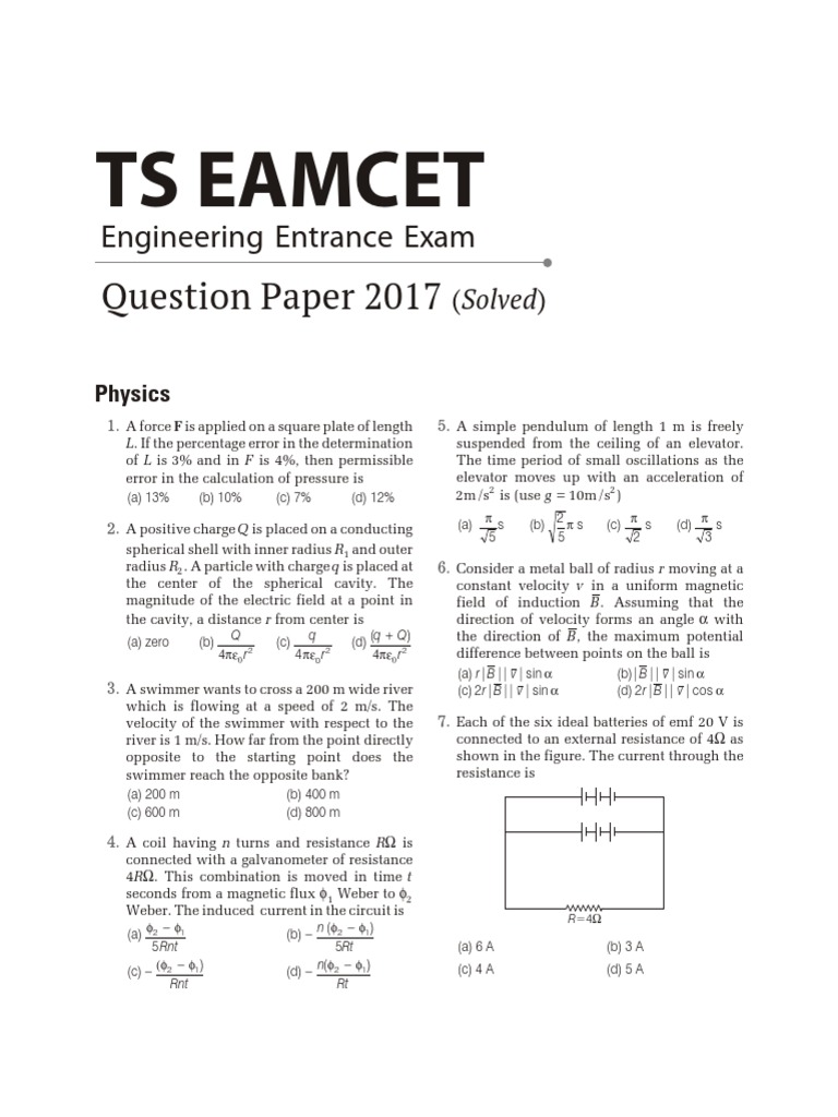 Ts Eamcet: Question Paper 2017 | PDF | Ellipse | Semiconductors