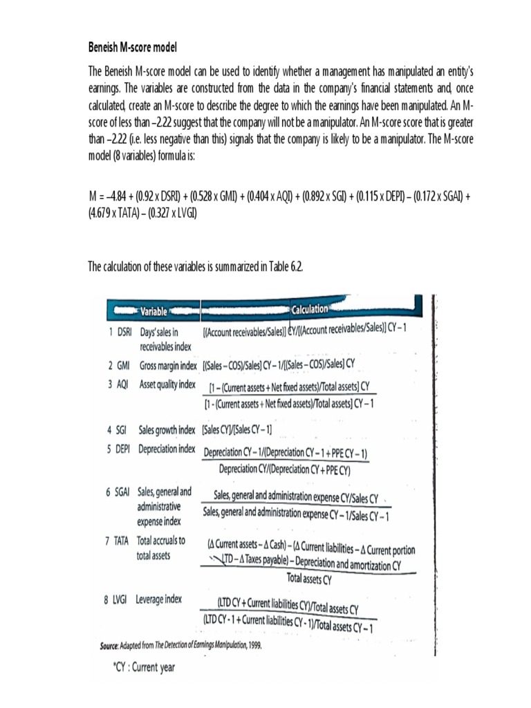 Beneish MScore Model PDF Depreciation Index (Economics)