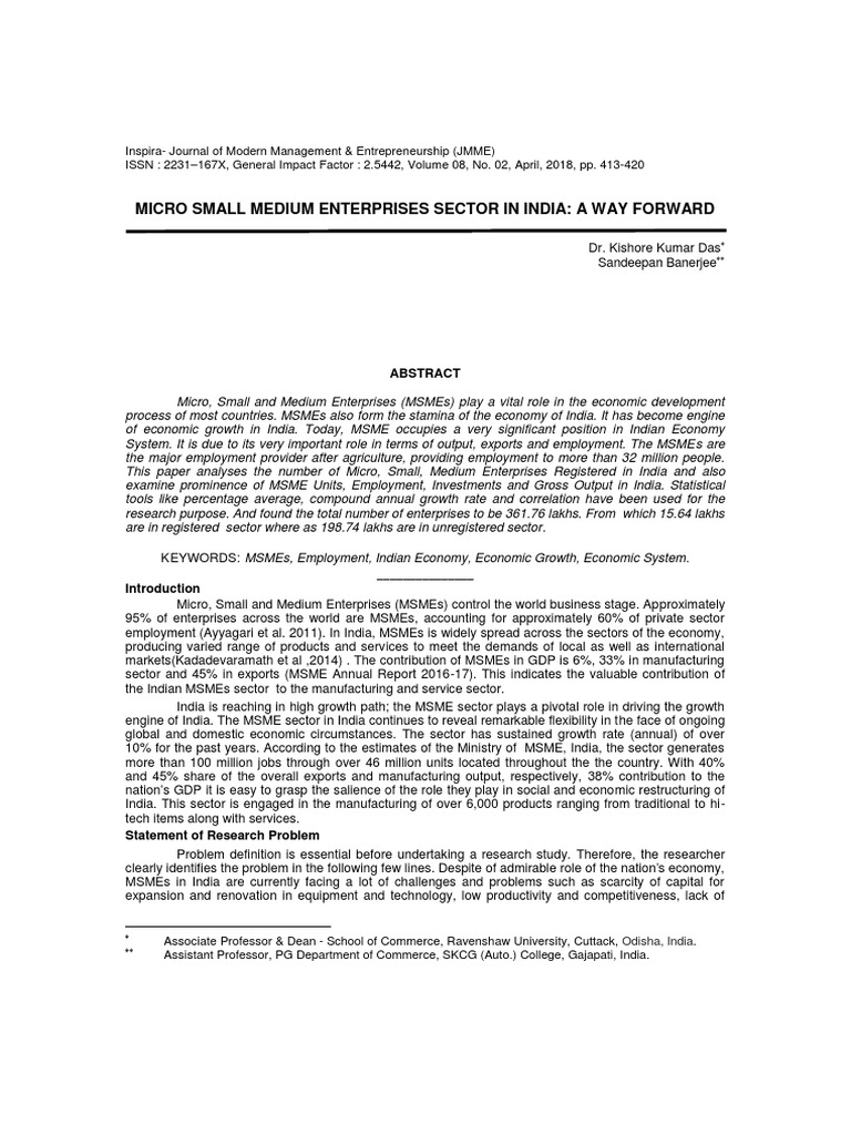 Micro small medium enterprises sector in india a way forward pdf