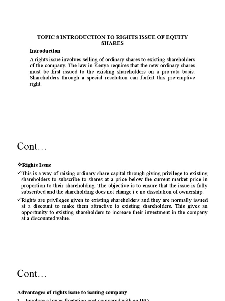 Topic 8 Introduction To Rights Issue of Equity Shares | PDF | Stocks ...