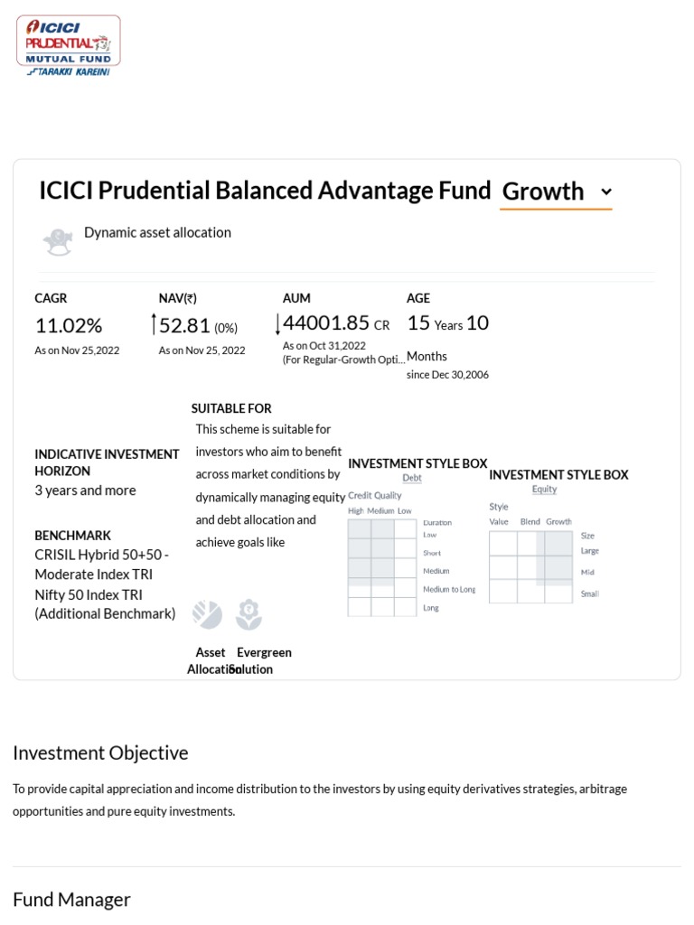 ICICI Prudential Balanced Advantage Fund Hybrid Funds Dynamic Asset Allocation Fund PDF
