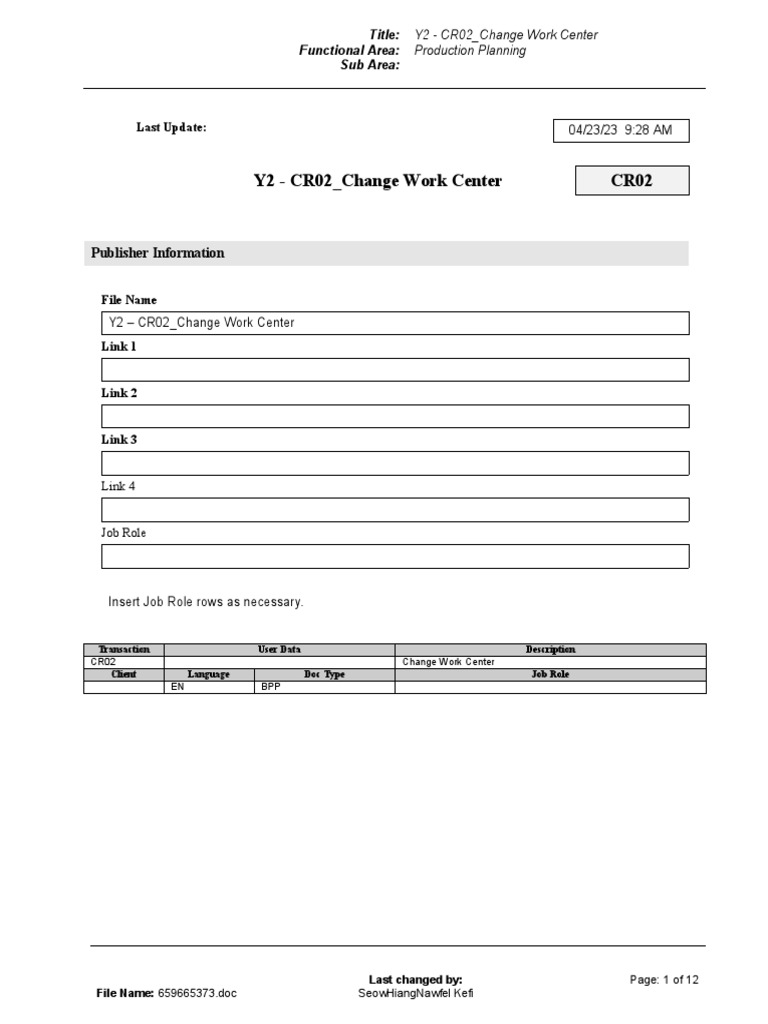 CR02: Change Work Center Guide | PDF | Information | Formula