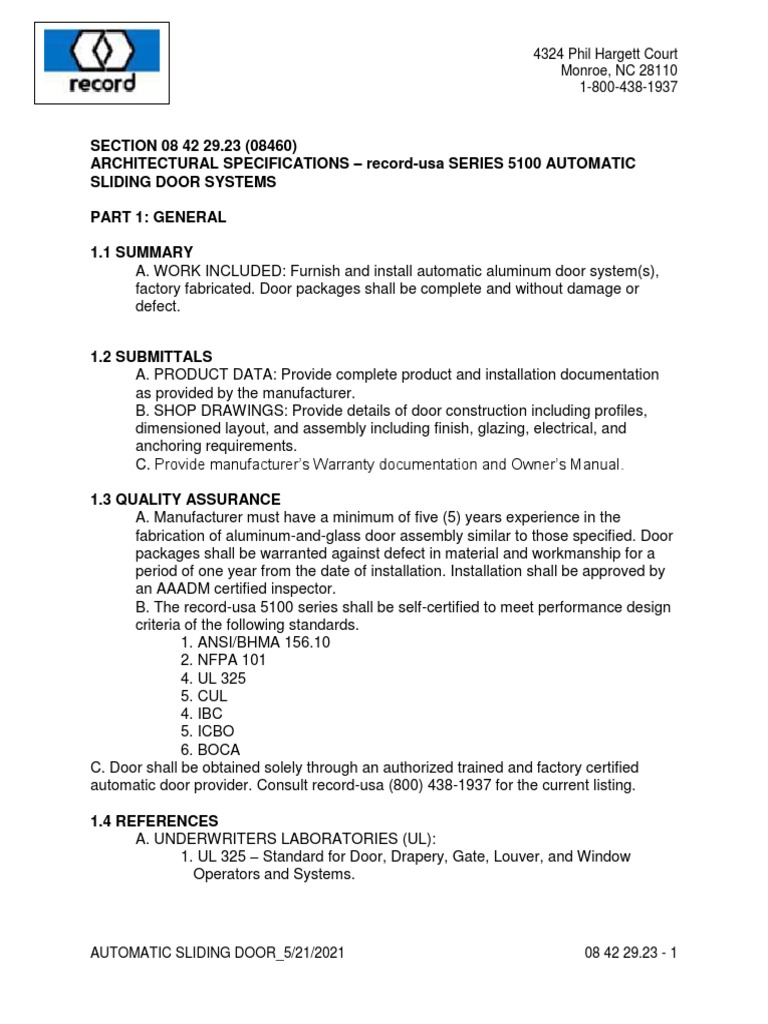 Record Automatic Door PDF